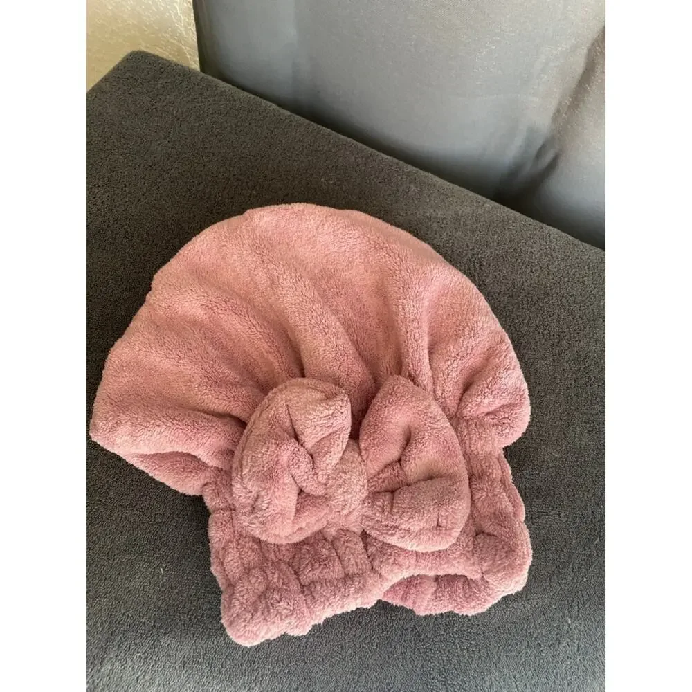 Cozy Mauve Plush Bath Wrap Towel with hair towel hat